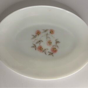 Fire King White Oval Platter with Pink Floral Design